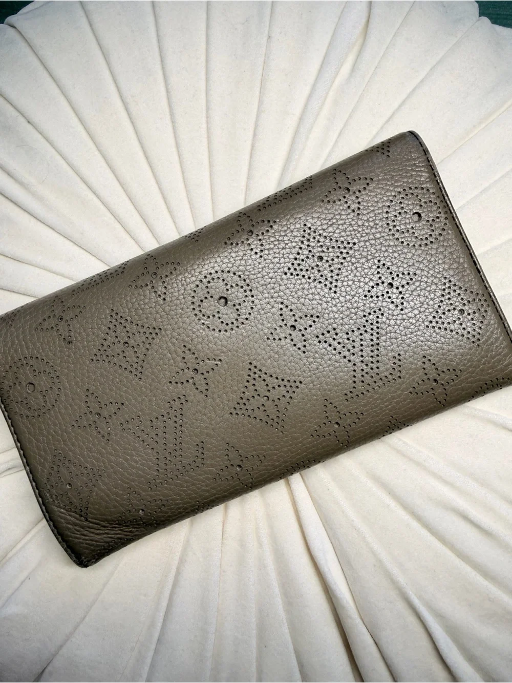Louis Vuitton Taupe Perforated Monogram Leather Clutch with Gold Lock